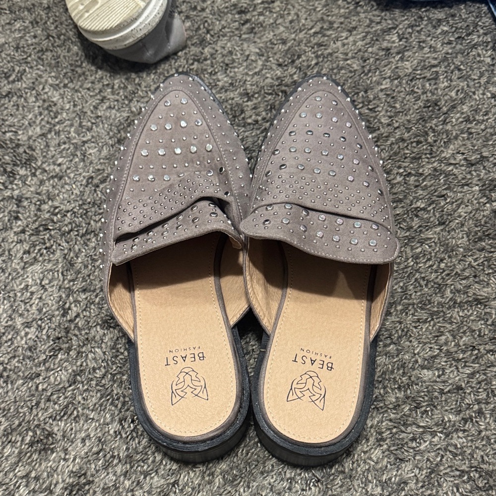 BEAST FASHION Taupe Studded Women's Mules